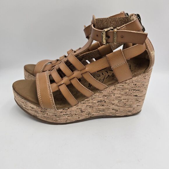 Blowfish Malibu Piper Cork Wedge Sandals Tan Woven Gladiator Strappy Women Sz 6 - Picture 1 of 9